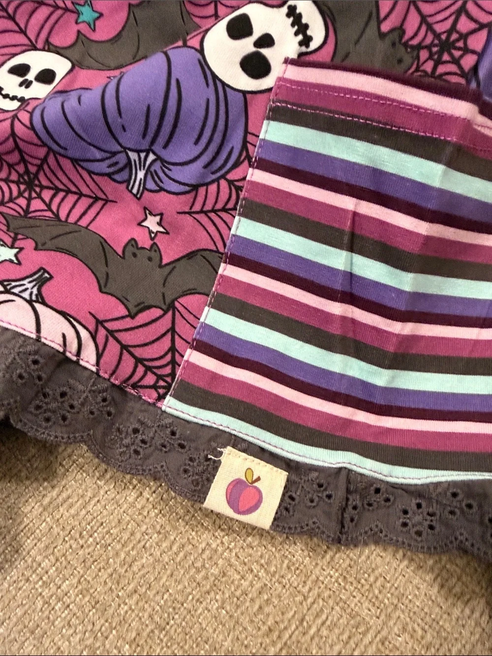 Cheeky Plum Purple Pumpkin & Skull Girls Top with Stripe Leggings